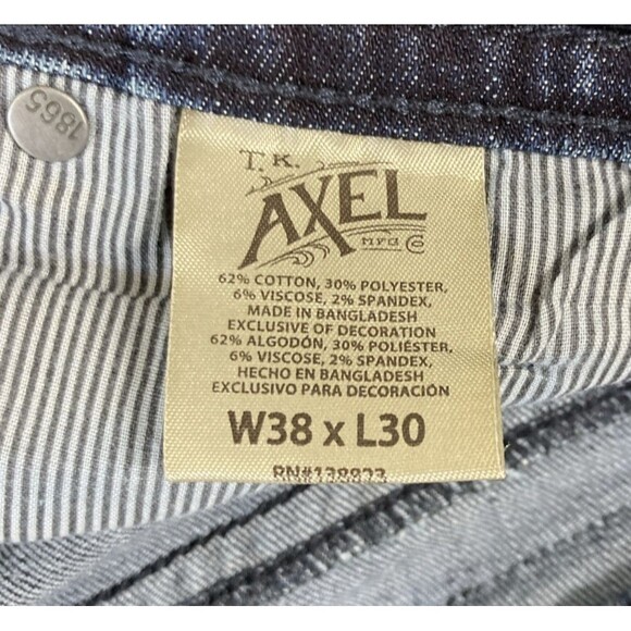 TK Axel Jeans Mens 38/30 Blue Slim Boot Leg Cut Dark Blue Wash - Picture 7 of 11